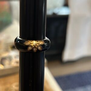 Black Ring with Gold Floral Design